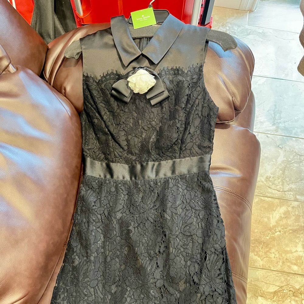 NWT Kate Spade Lace dress Aline sleeveless Floral Black On pointe pattern Size:4